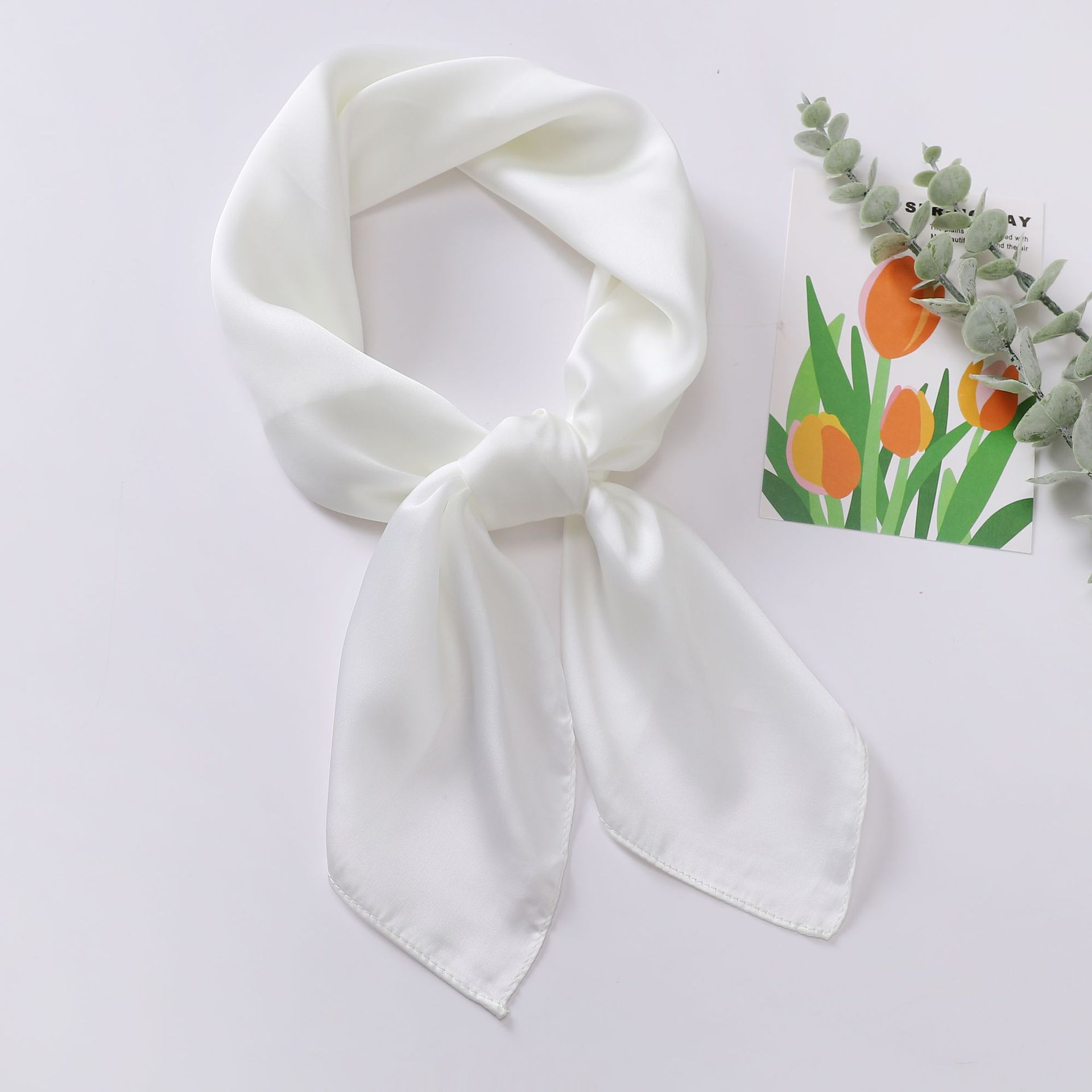 K990 New style silk scarf for women solid color small square scarf European and American imitation silk small scarf scarf headband factory wholesale
