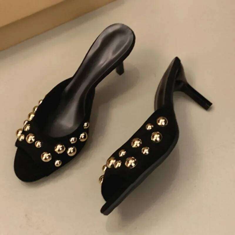 Novelty Thin Heels Peep Sandalias De Crystal Square Toes Slip On Woman Slippers Solid Patent Leather Zapatos Mujer 42