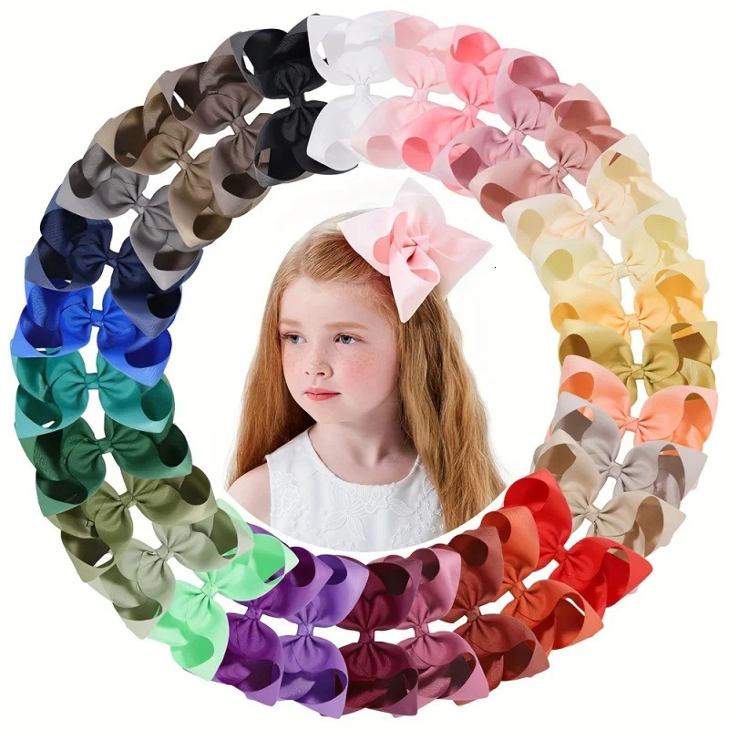 10/20/30pcs 6 Large Grosgrain Ribbon Hair Bow Clips for Women Girls Cute Solid Color Hairpins Barrettes Kids Hair Accessories 250611