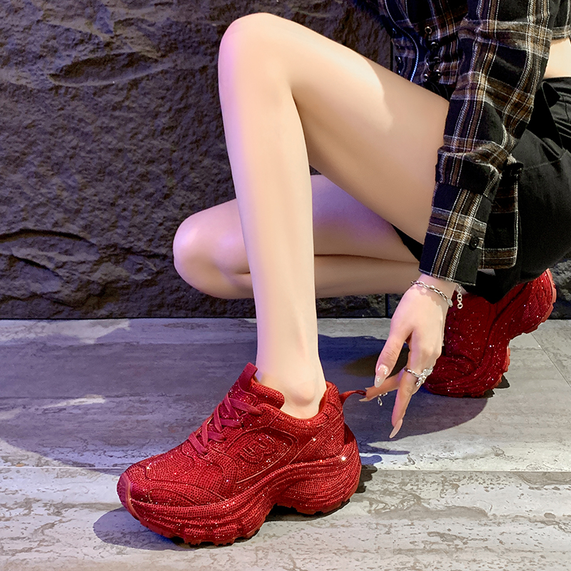 2025 New Women's Fashion Running Shoes Luxury Designer Diamond Shining Casual Sports Shoes Women's Thick soled Casual Shoes High quality out