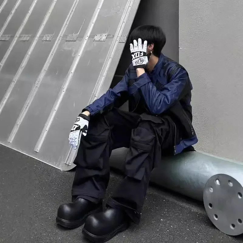 American Hip Hop Spliced Racing Jacket Mens Trend Niche High-end Motorcycle Suit Leather Jacket Unisex Spliced Coat 250611