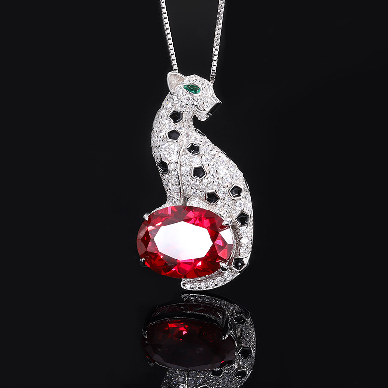 S925 Silver Faux Colored Gemstone Leopard Shape Pendant Necklace, 12x16mm Main Stone Design, Fashion Luxury Women's Jewelry, Perfect for Any Occa