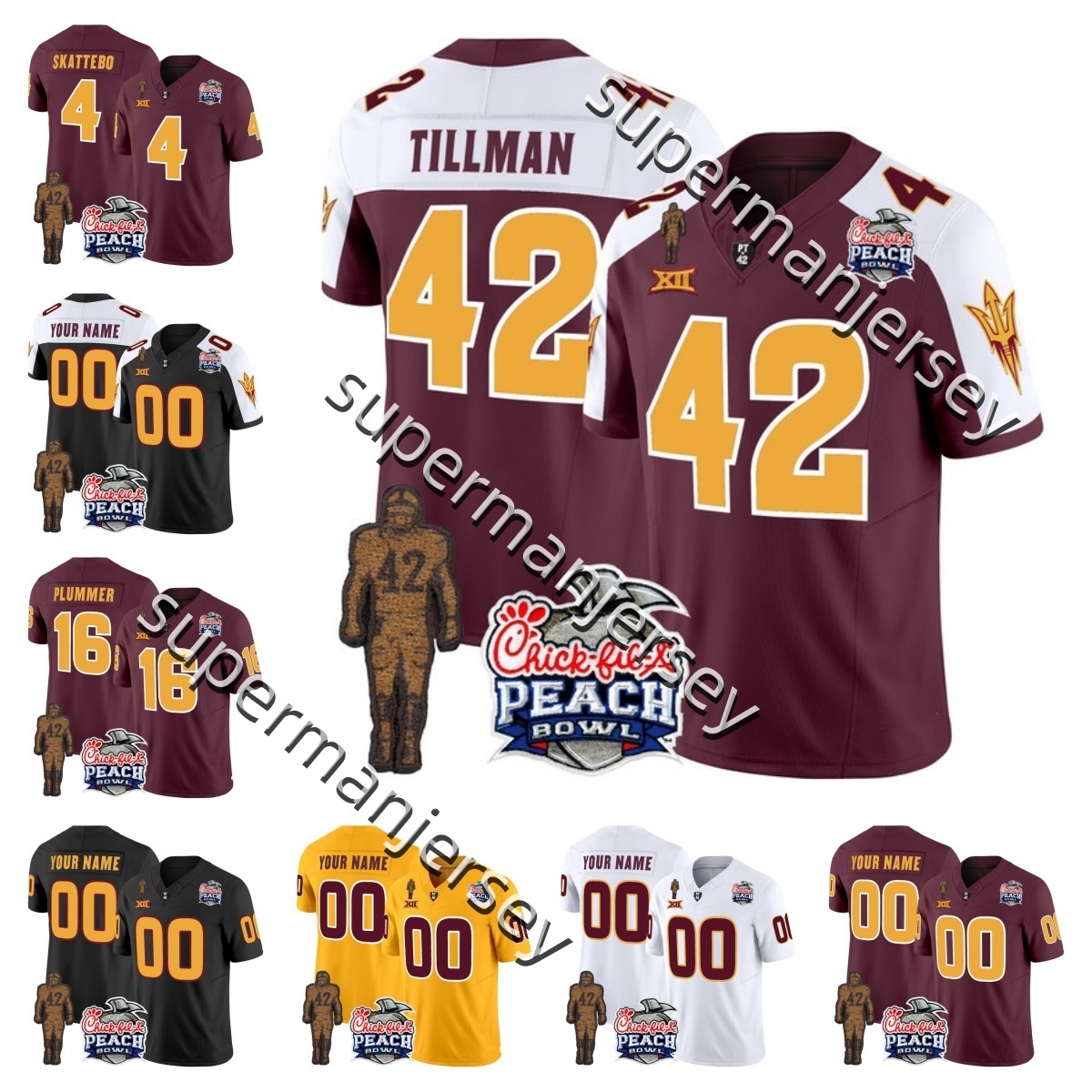 2025 Custom Football Jerseys Arizona State Sun Devils College jersey Cam Skattebo 4 Plummer 16 DeCarlos Brooks 25 Jordyn Tyson 0 Pat Tillman 42