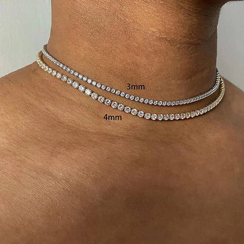 Tennis Choker Necklaces Women HipHop Iced Out AAA+ Cubic Zirconia Gold Color Chain Female Jewelry on The Neck Crystal OHN099
