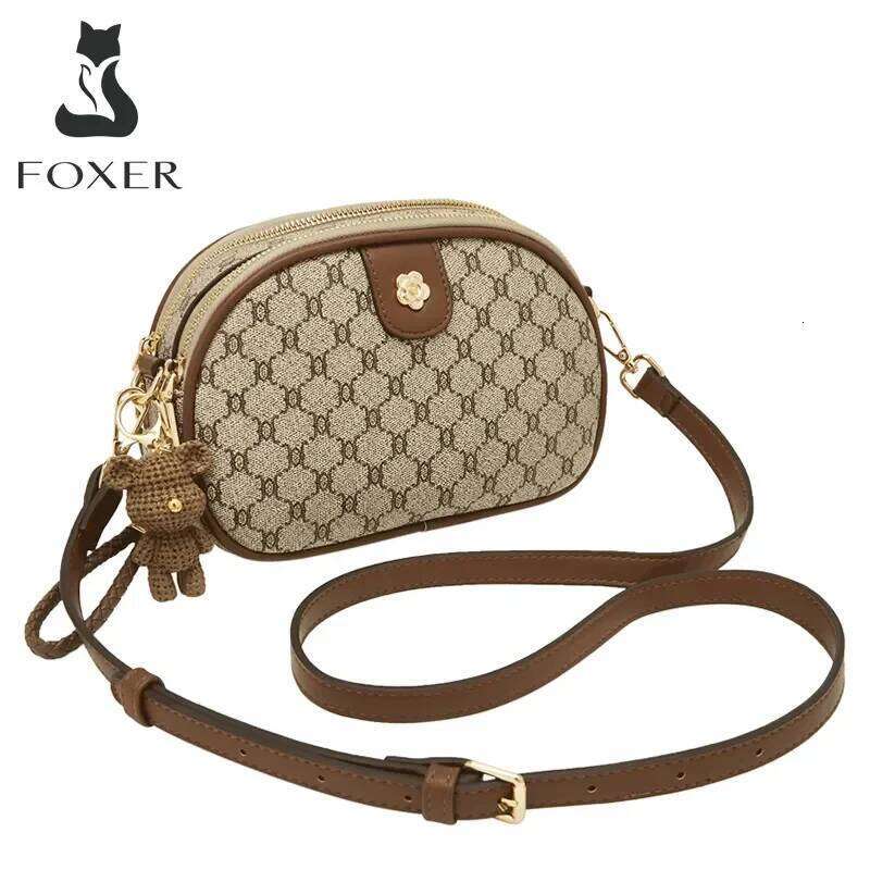 FOXER Women Small Shoulder Bag Fashion Monogram PVC Lady Crossbody Handbag with Adjustable Strap