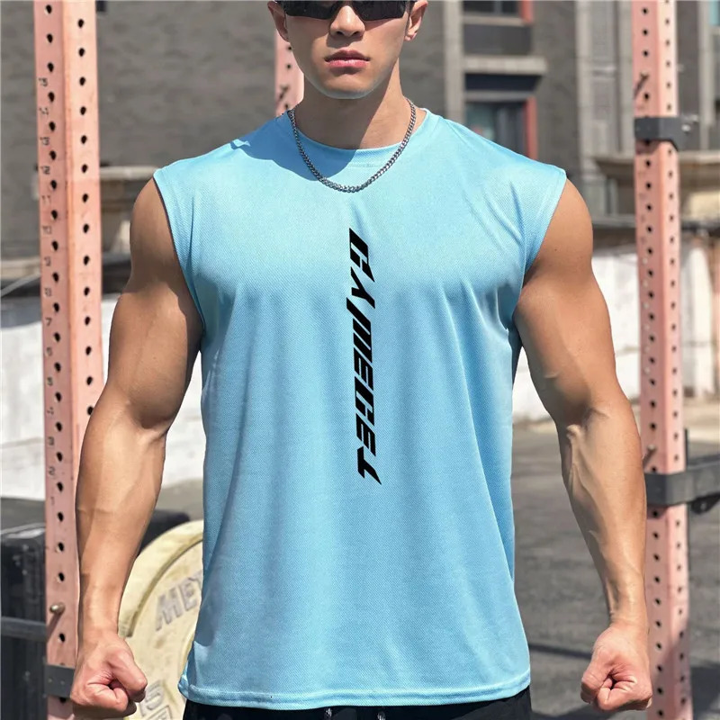 Mens Gym Tank top Man Fitness Sleeveless Shirt Male Mesh Breathable Sports Vest Undershirt Gyms Running Men 250609