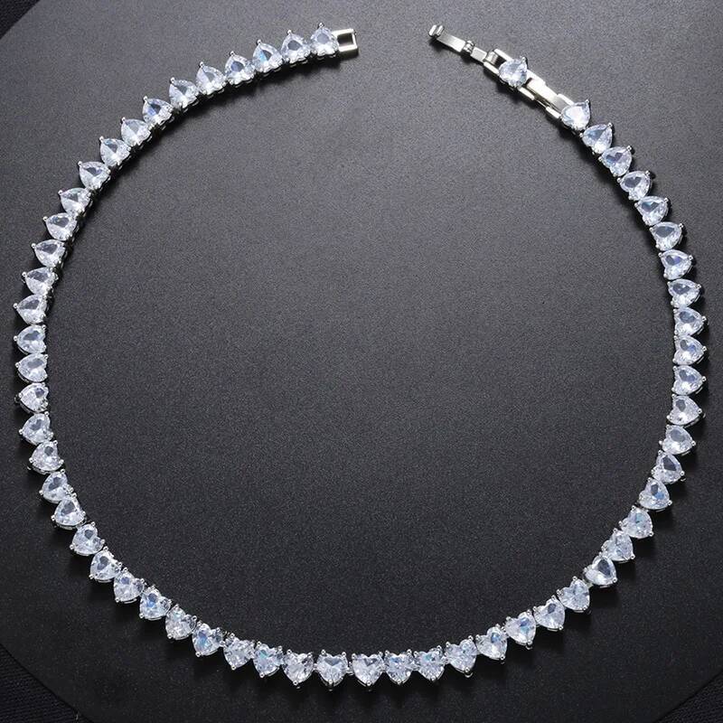 ZHUKOU Hot sale gold sier color iced out necklaces heart CZ tennis necklace for women Wholesale VL202