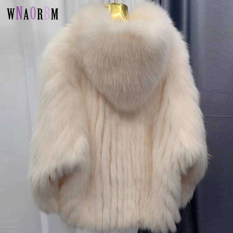 Real Fur Woven Hooded Jacket For Women, Made Of High-Quality Fox Fur, Thick Jacket, Warm Clothes With Lining Inside