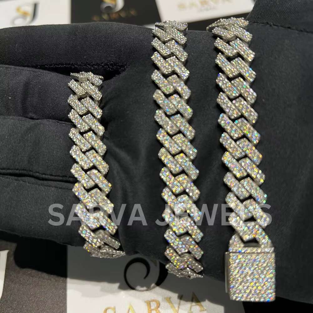 Luxury 925 Sterling Silver Pretty Cuban Chain Hip Hop VVS Moissanite Diamond Round Cut Diamond Fine Necklaces for Men