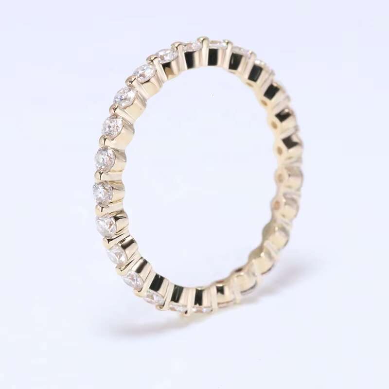 Popular 14K Solid Gold Jewelry Ring With Colorless Moissanite Diamond Bezel Setting Moissanite Wedding Band Eternity Ring