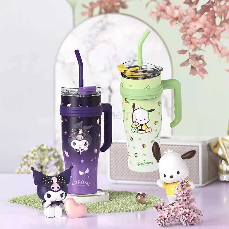 Sanrio Sanrio Big Mac Insulated Cup 304 Stainless Steel Large Capacity with Handle Thermos Bottle Hello Kitty Kuromi Melody Holiday Gift XJ250611