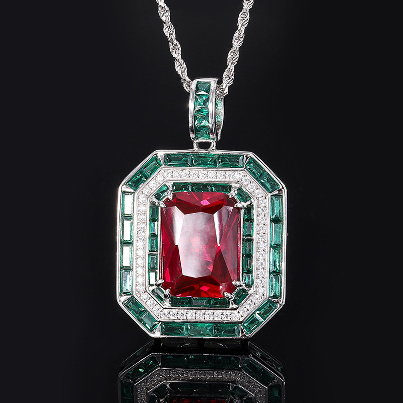 New S925 Silver Faux Ruby Square Pendant Necklace, Luxury Design, Stylish Women's Jewelry, Perfect Gift Choice