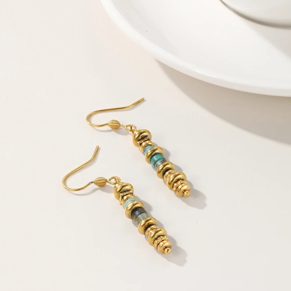 YACHAN 18K Gold Plated Stainless Steel Long Drop Earrings for Women Green Natural Stone Charms Ear hook Earring Trendy Jewelry 250610