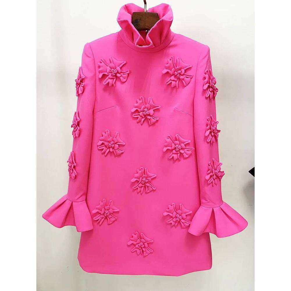 HIGH STREET Newest 2024 Designer Fashion Women's Flare Sleeve Stunning 3D Flowers Appliques Dress