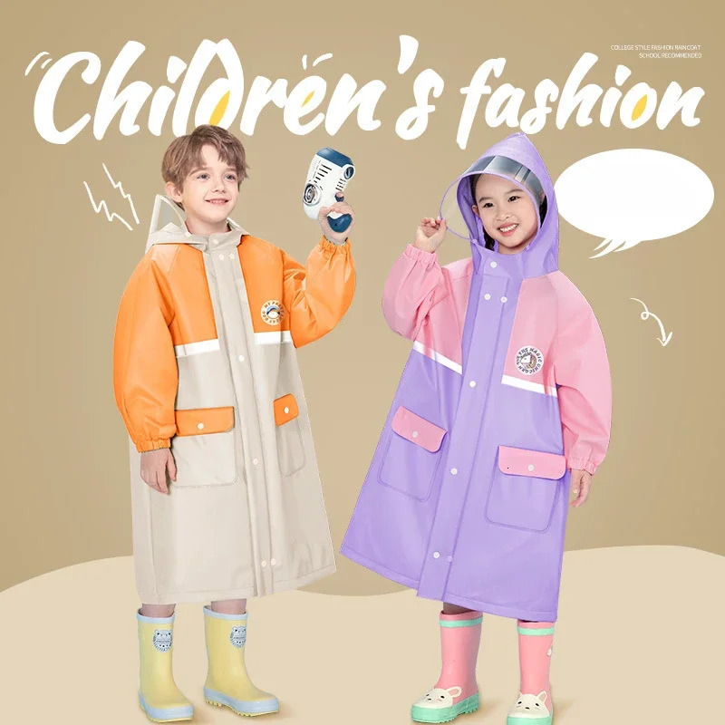 Childrens Raincoat - School Style Waterproof Rain Poncho with Backpack Slot for Toddlers and Big Kids Rain Coat Rain Poncho 250611