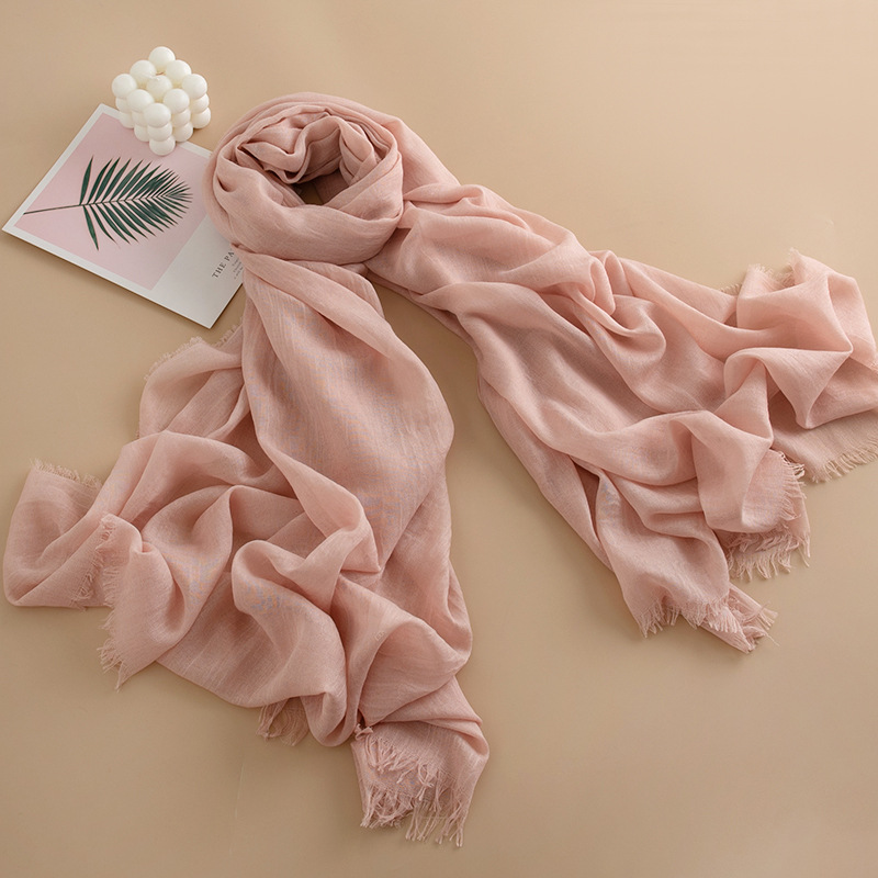 K986 2025 Spring and Summer New Beach Shawl Solid Color Thin Scarf Travel Sunshade Korean Style Atmosphere Long Scarf Silk Scarf