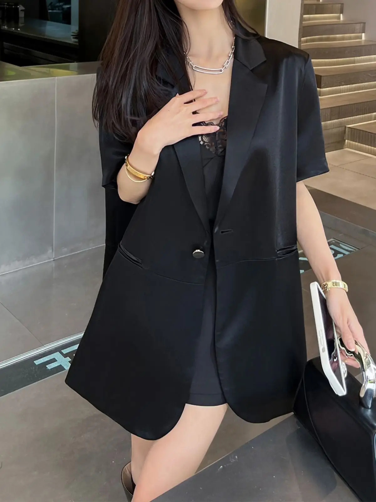 y Short Sleeves Blazers Women White Black Suit Summer Thin Jacket Office Ladies Tops Highend Blazer Mujer 250610