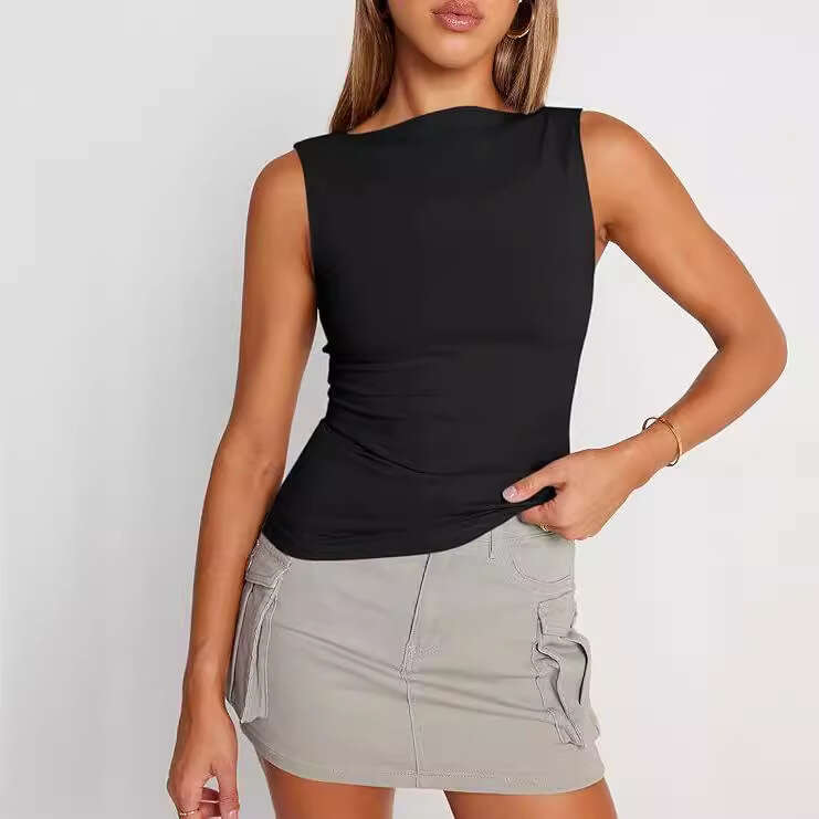 Women's Pullover Strapless Sleeveless Sexy Outerwear Square Neck Vest Tank Dopamine Inner Wear Top B5