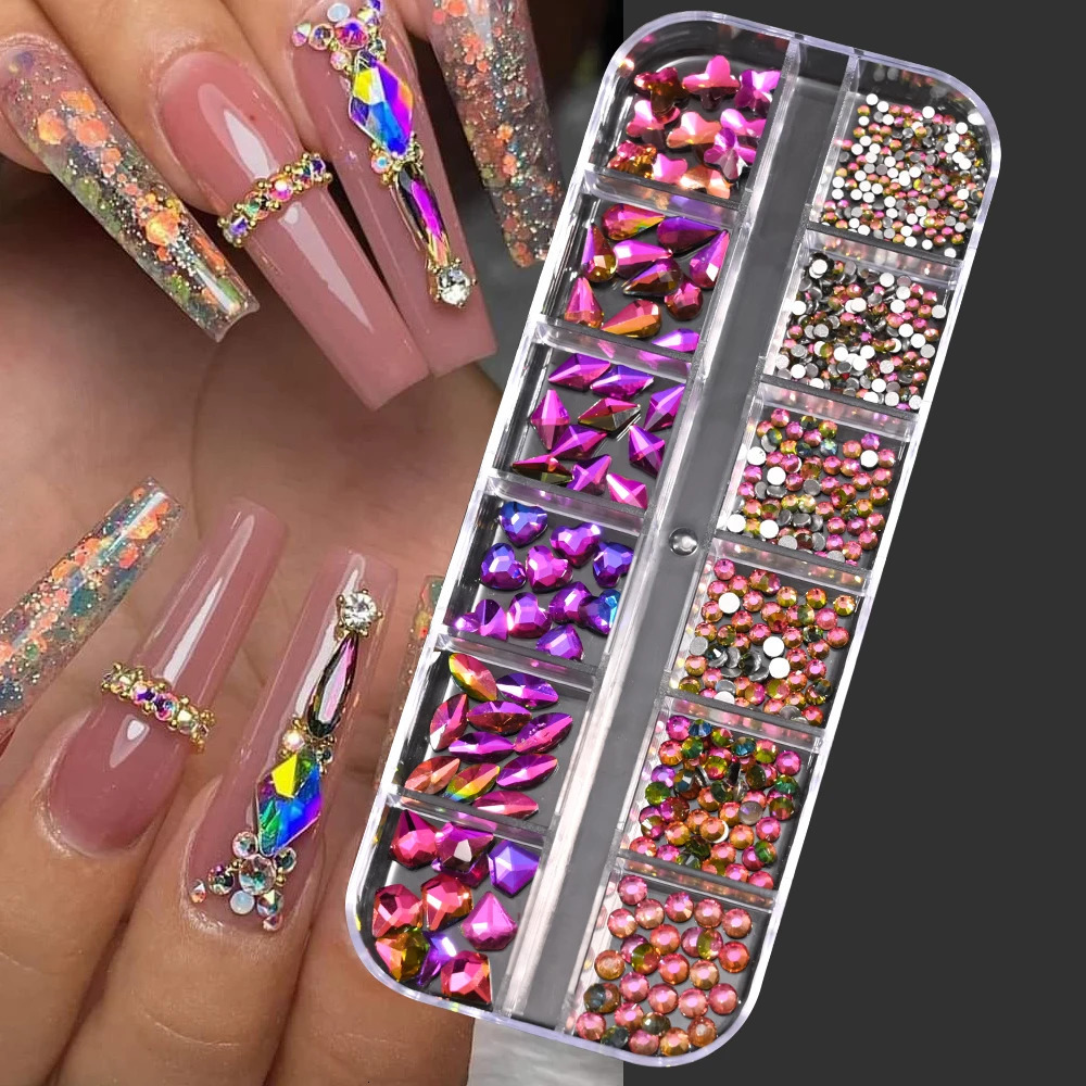 1000Pcsbox Champagne Gold Diamond Nail Crystal Mixedn Glitter NonFix Manicure Decoration 250606