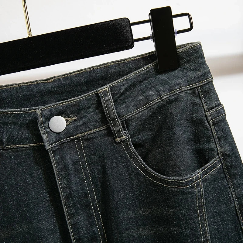 Basics Vintage Casual High Waist Chic Button Slim Flare Jeans Denim Long Pants Streetwear High Street Autumn Plus Size Clothing 250609