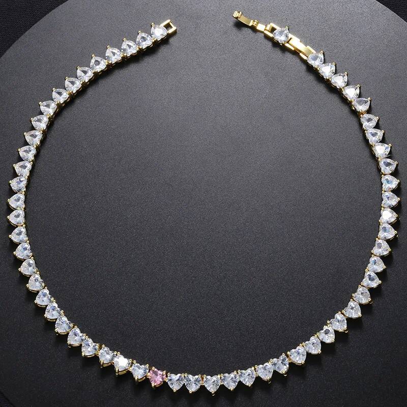 ZHUKOU Hot sale gold sier color iced out necklaces heart CZ tennis necklace for women Wholesale VL202
