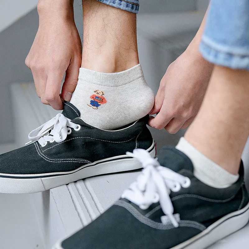 1 Pair Mens Socks Ankle Boat Cartoon Cute Bear Harajuku Short Socks Breathable Summer Business Personality Casual Gift 2 pairs Z250610