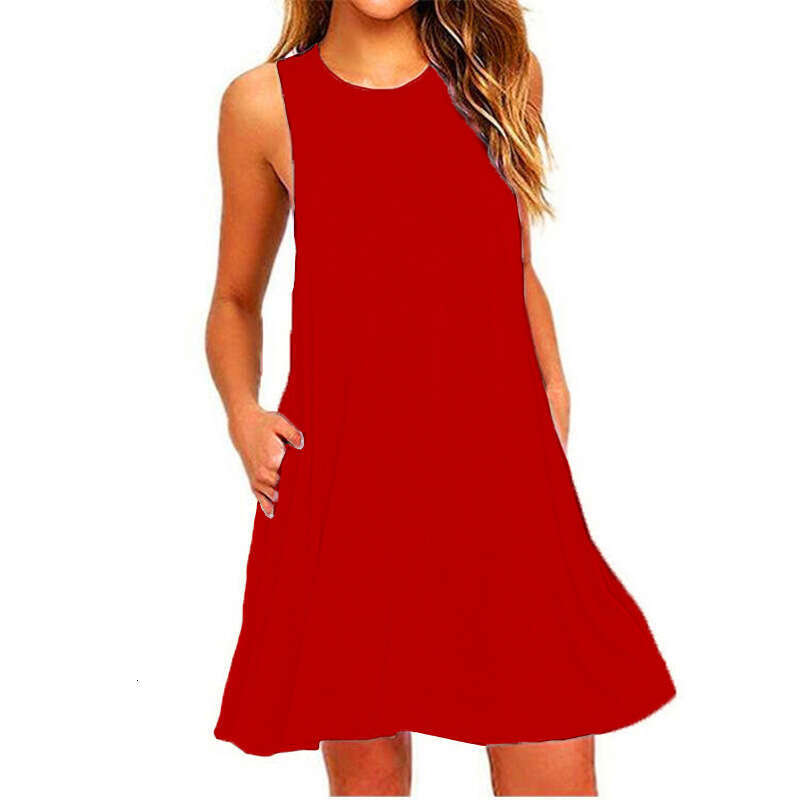 Summer Fashion Sleeveless Pocket Vest New Solid Color Dress Women's Clothing B5
