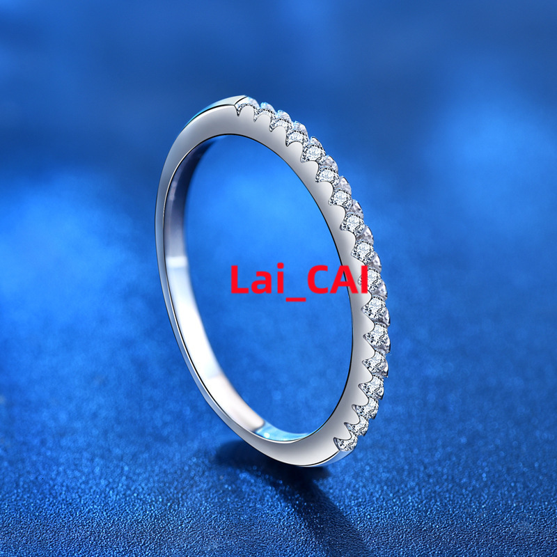 1.5mm Width Moissanite Lab Created Diamond Half Eternity Wedding Band Sterling Silver for Women
