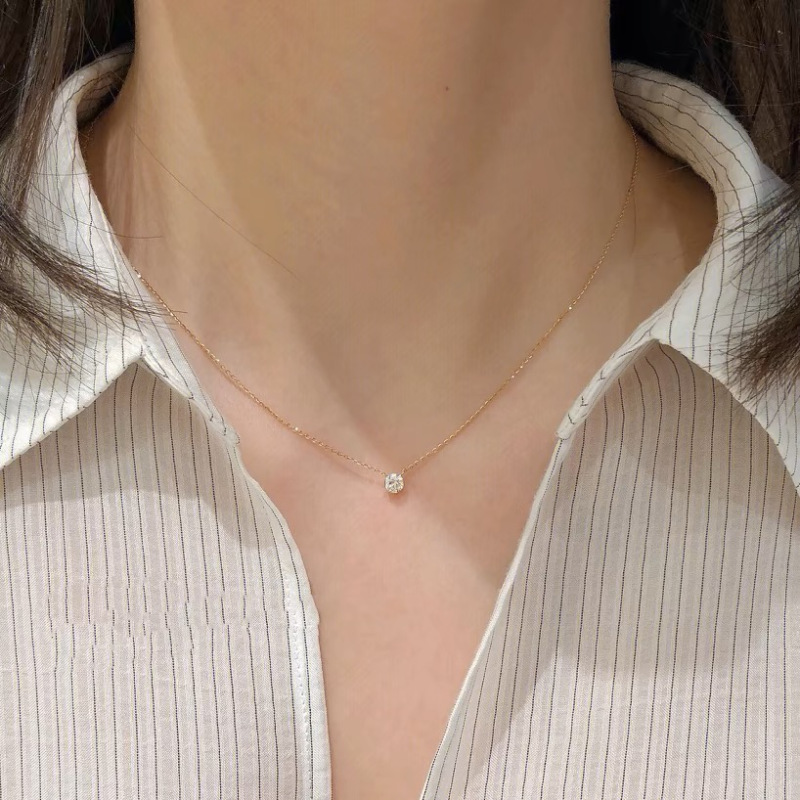 Solid 925 Silver 14K Gold Plated Solitaire Pendant Necklace - Prong Set Diamond Collarbone Chain for Women Wholesale dhgate