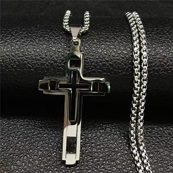 Hip Hop Cross Stainless Steel Chain Necklaces Gold Color Long Pendant Necklace for Women/Men Jewelry collier homme N6055S05 250428