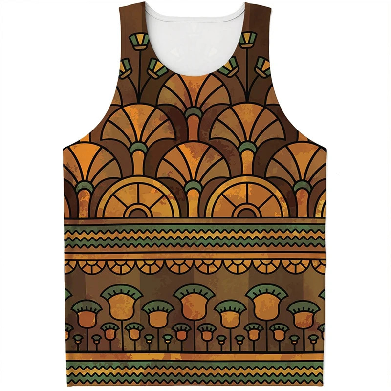 Summer Gym Bodybuilding Tank Top Fashion Egyptian Murals 3D Print Fitness Sleeveless Shirts Male Undershirt Casual Tops Vest 250609