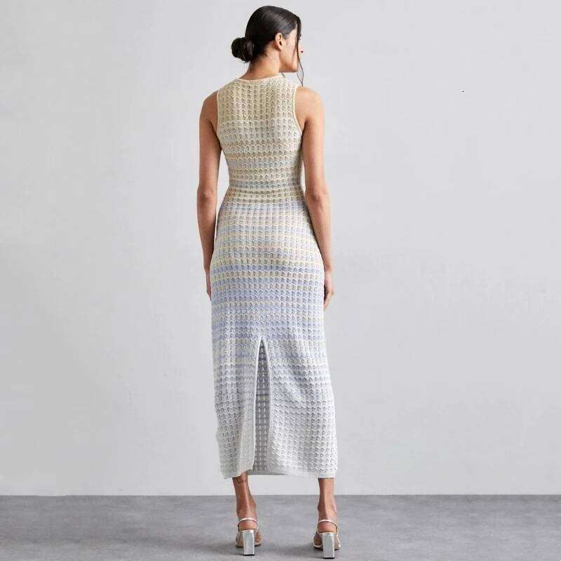 Paris Brand Design 2025 New In Summer Shiny Gradient High Elasticity Long Dress For Women Fashion Skirt Ladies Clothing