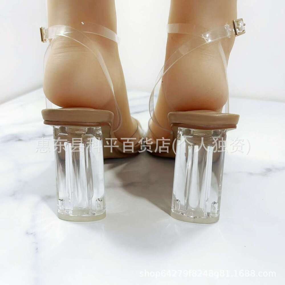 2023 Summer New Shoes Sexy Transparent Open Toe One-Strap Sandals Women's Stiletto Internet Celebrity Runway High Heels