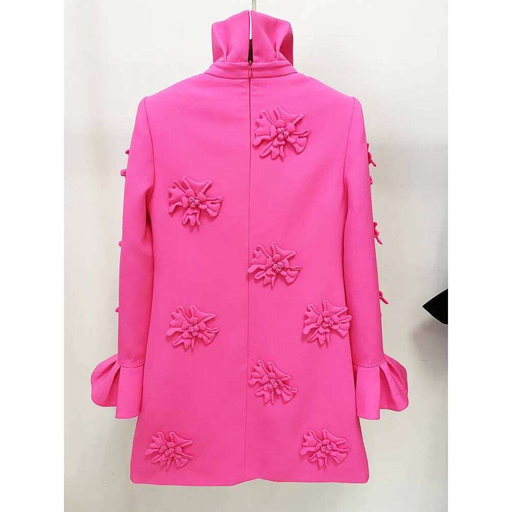 HIGH STREET Newest 2024 Designer Fashion Women's Flare Sleeve Stunning 3D Flowers Appliques Dress