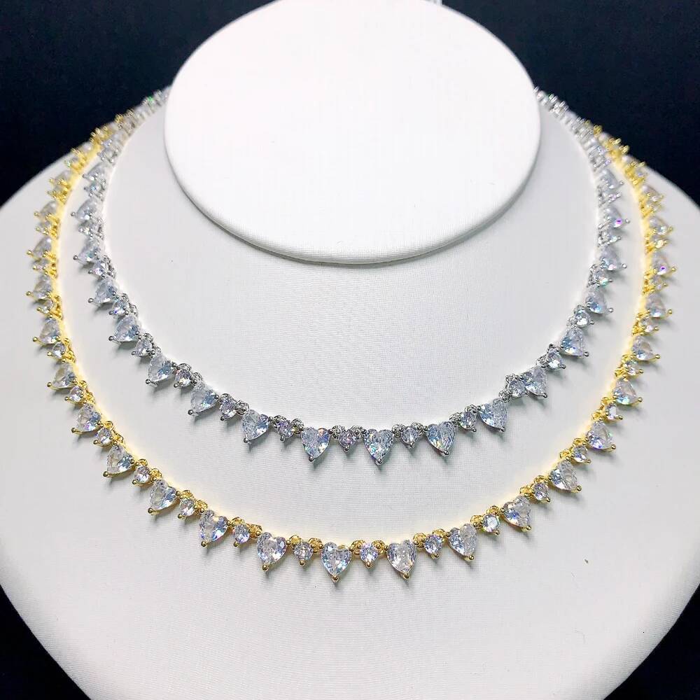 2025 Lover Valentine's Day Gift Sparking Bling Round Love Heart Cubic Zirconia Cz Tennis Choker Necklace For Women Girlfriend
