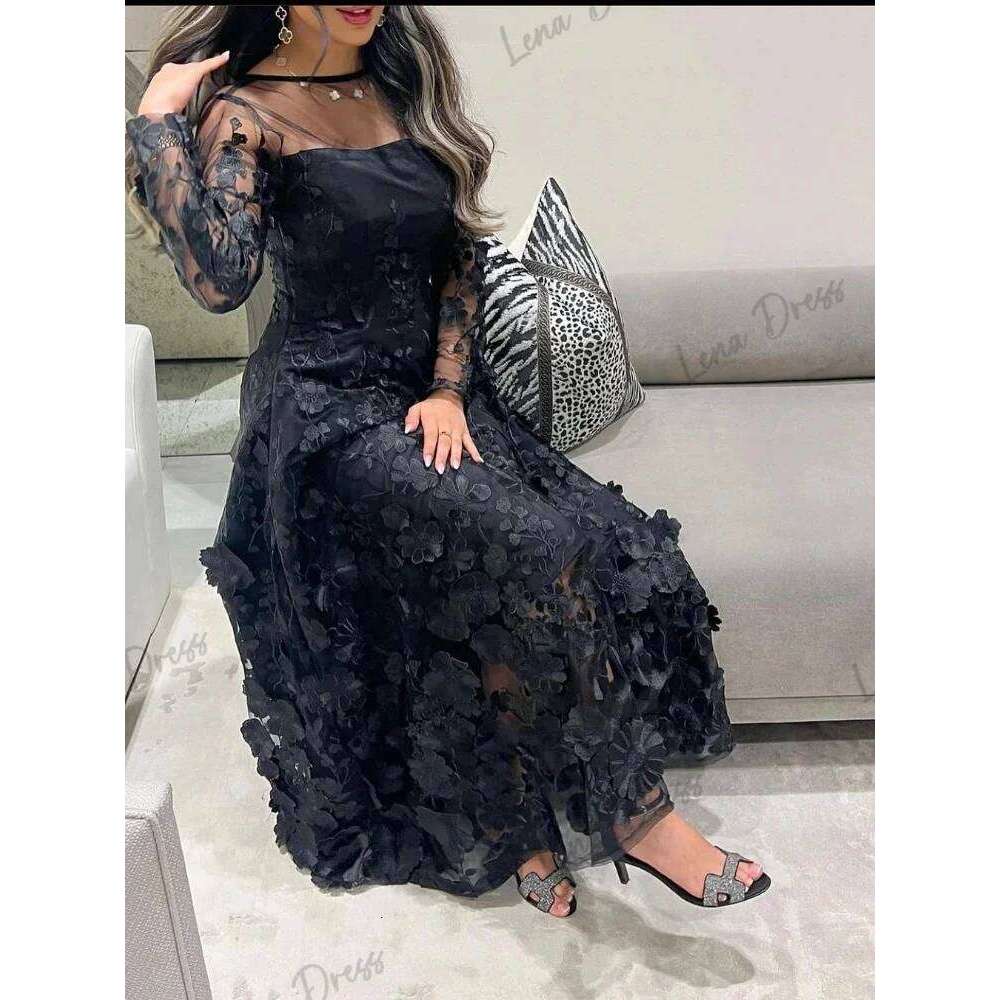 Lena Luxurious Women's Evening for Special Ocns Long Sleeves Custom Made Elegant Party Dresses Woman Wedding Black