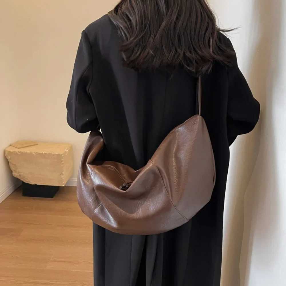 Retro Korean Version Ins Hobos Bag Causal Large Capacity PU Soft Simple and Casual 2024 New Tote Leather Shoulder Bags Women BagXJ250610