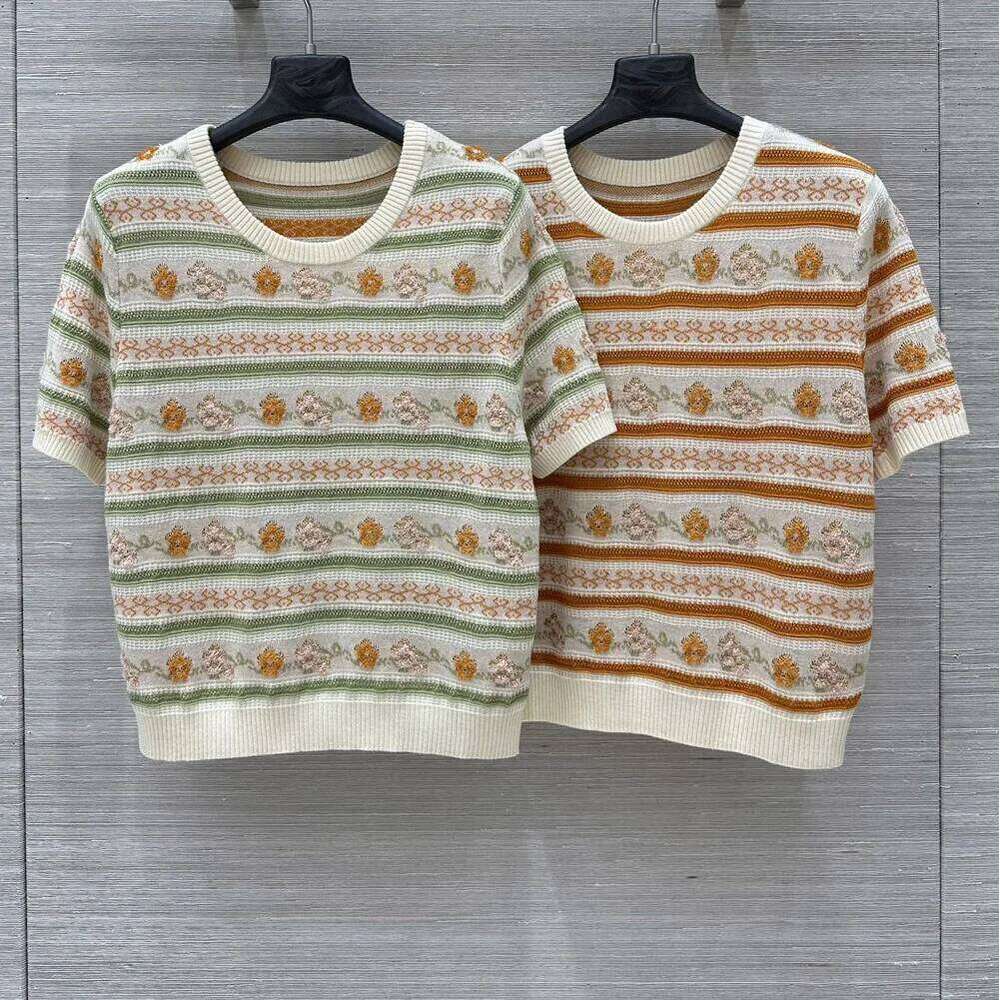 3D flowers jacquard holiday knitted short sleeve tops 2025 spring summer o-neck pullover jumpers