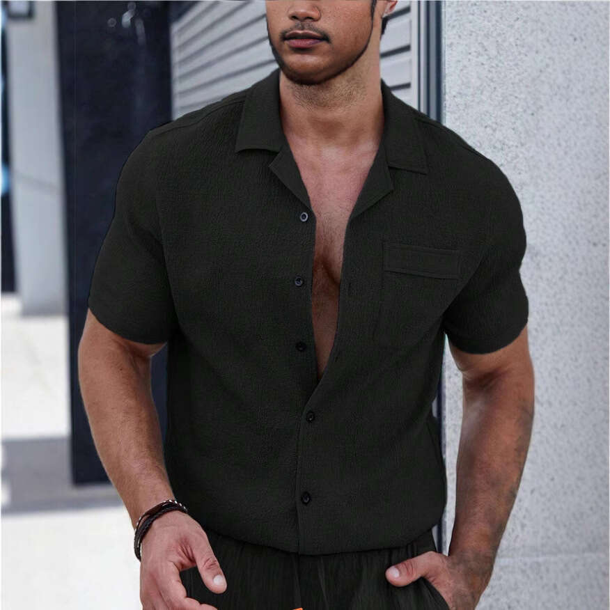 New Short Sleeve Shirt Men's Casual Sports Cardigan Top B5