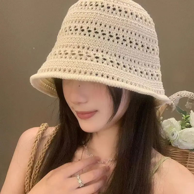 Fashion Summer Hollow Knitted Sun Protection Panama er Cap Bucket Hat Sunshade Hat for Womens Leisure Bonnet Pot Hat 250606