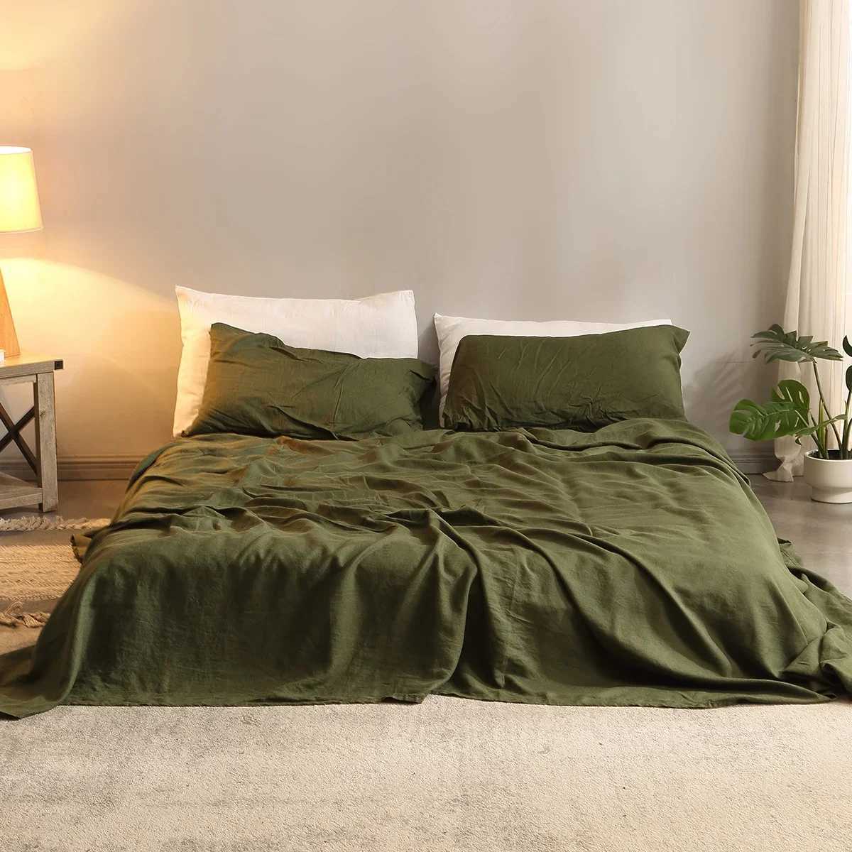 Bed Sheet Set 4 Piece 100% Pure Linen Bedding 1 Flat Sheet 1 Deep Pocket Fitted Sheet 2 cases Flax Sheets Set Bedding Set Y250611
