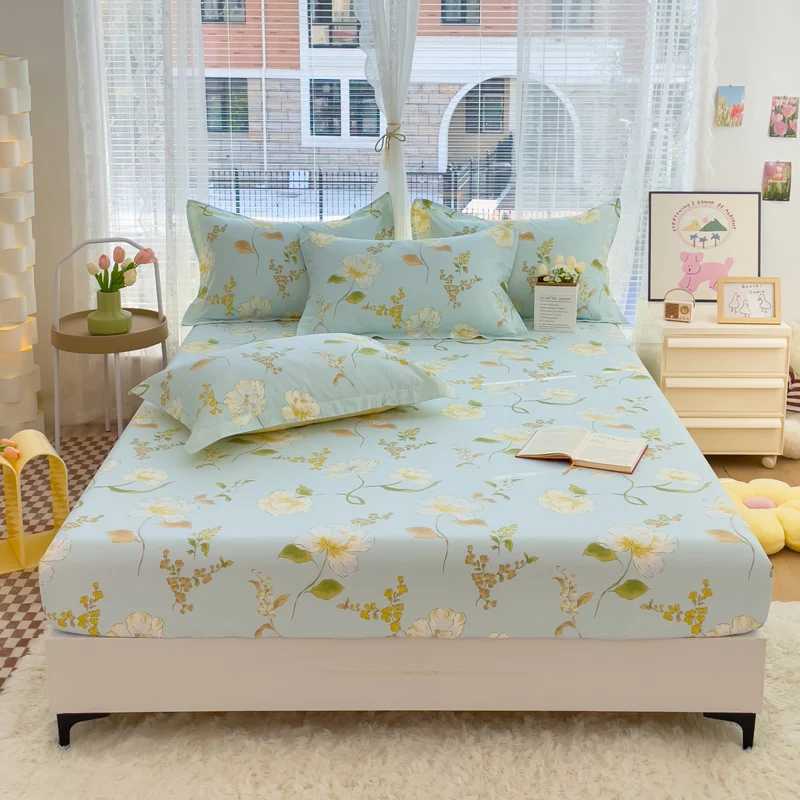 100% Cotton Bed Sheets Flower Printed Fitted Sheets for Bed Queen/King Size Cotton Bed Sheet (without case) Y250611