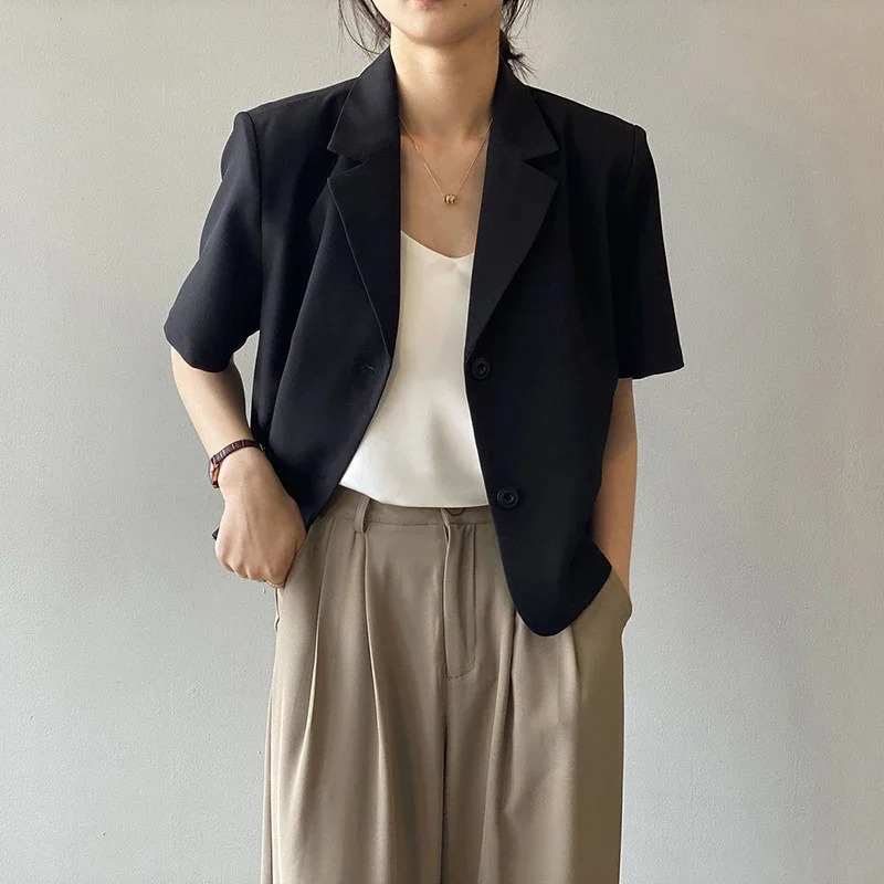 Summer Thin Short Sleeve Blazer Women Casual Single Breasted Jacket Woman Korean Solid Color Office Suit Coat Ladies 250610
