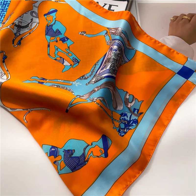 68cm Orange Pony Scarf Womens Thin Imitation Silk Letter Printed Square Scarf Fashion Versatile Shawl Scarfs Headscarf Z250611