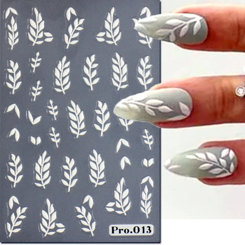 5D Embossed Nail Art Decals White Leaves Flowers Butterflys Adhesive Sliders Stickers Decoration For Manicure 250605