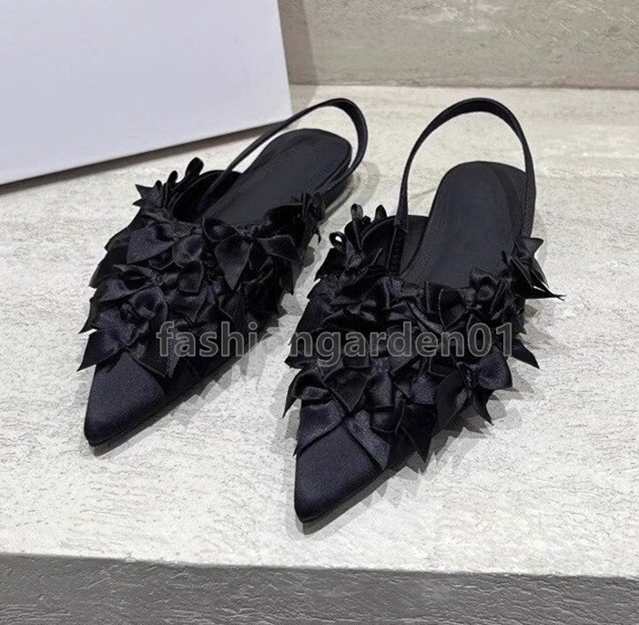 loafers womens ballet flats heels bowknot dress shoes summer slingbacks designer sandals fashion luxury satin face pointed toe sandals size 35-40