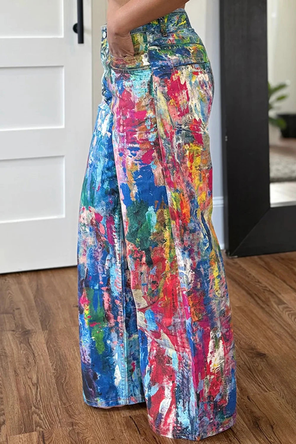 Plus Size Festival Multicolor Graphic Pocket Denim Straight Leg Jeans 250609