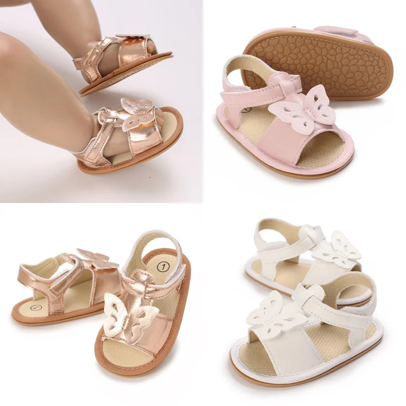 Golden 0-18M Baby Girl Sandals With Butterfly Bow High-Quality Soft Sole Anti Slip Exposed Toe Summer Outdoor First Walking 250611