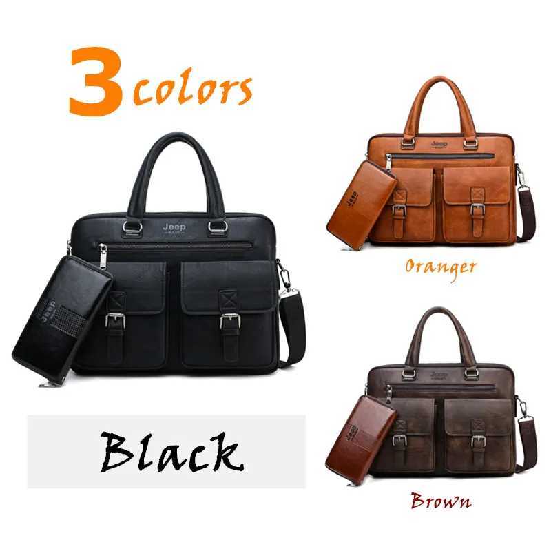 JEEP BULUO Brand Mans Business Briefcase Bag 2pcs/set Split Leather High Quality Mens Office Bags For 13.3 inch Laptop A4 Case W250610