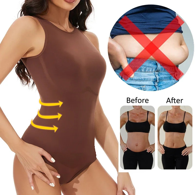 MISSMOLY Women Body Shaper Round Neck Backless Tank Tops Waist Trainer Tummy Control Shapewear Thong Butt Lifter Bodysuits 250610